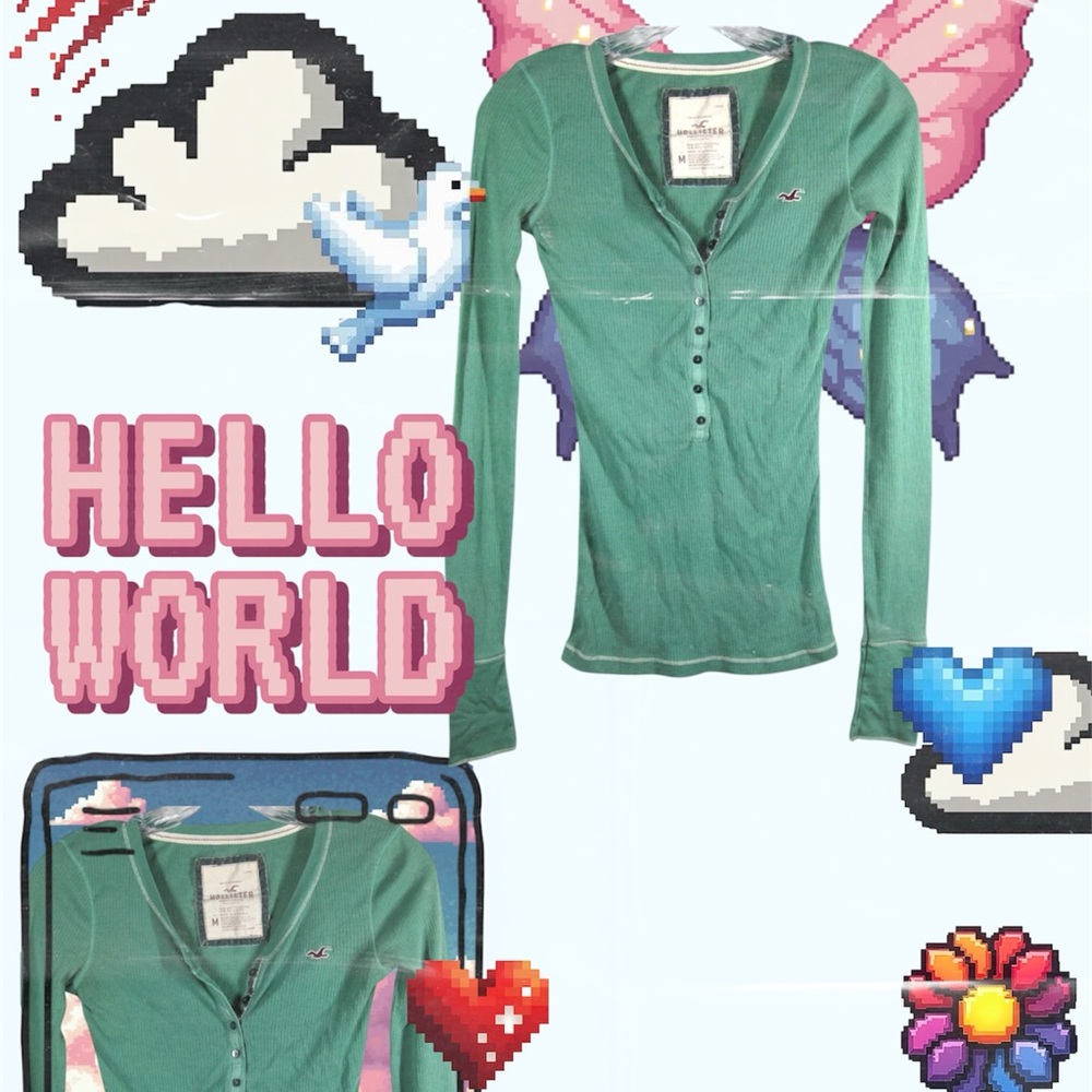 Hollister y2k vintage Women's Green Button-Front Long Sleeve Top